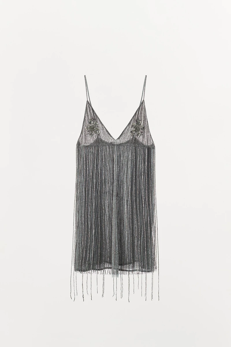 SHORT FRINGED BEADED DRESS