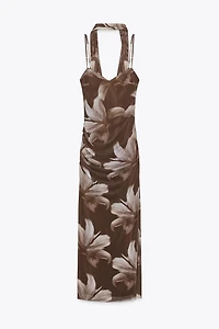 TULLE PRINT MIDI DRESS WITH FOULARD