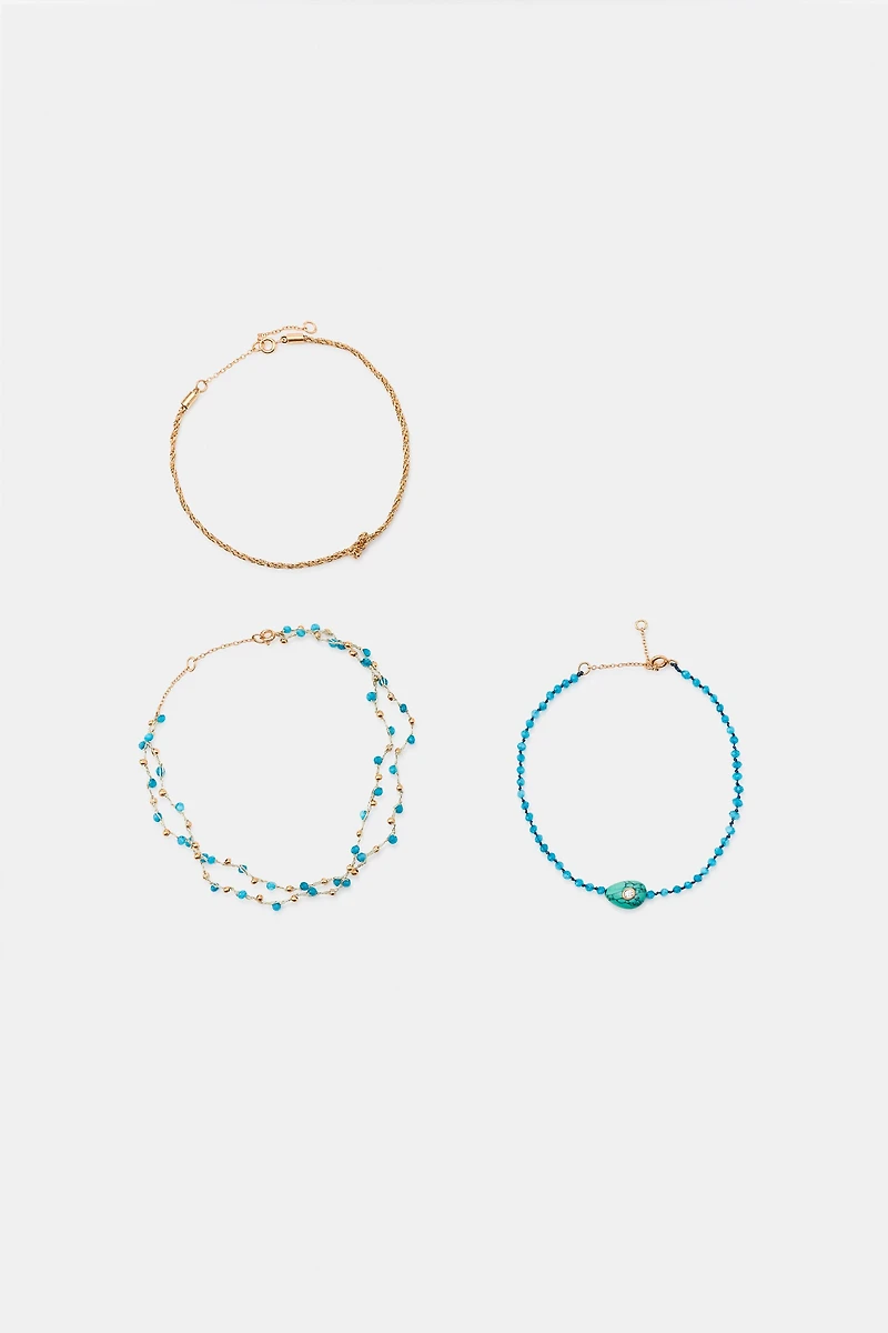 3-PACK BEADED ANKLE BRACELETS