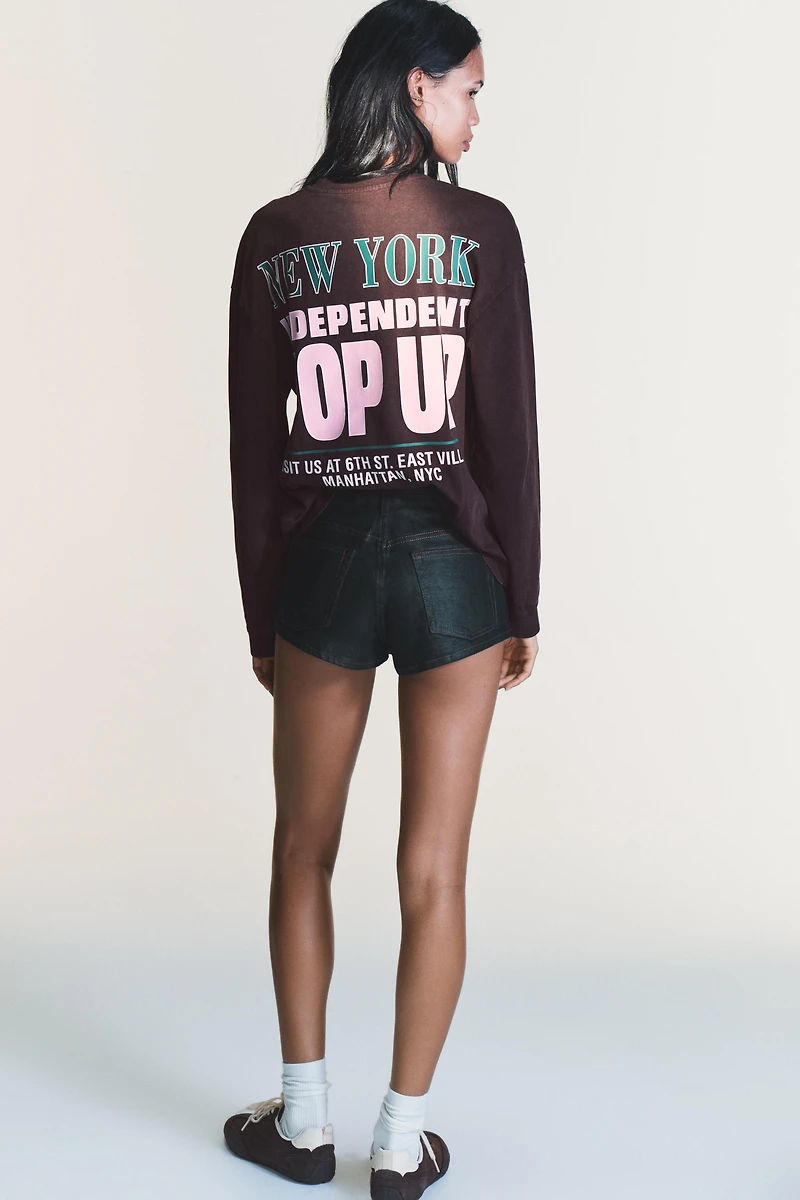 WASHED CONTRAST TEXT T-SHIRT