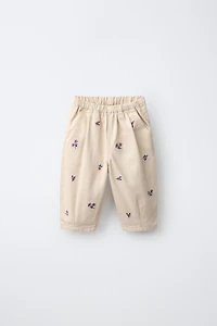Floral Embroidered Baggy Twill Pants