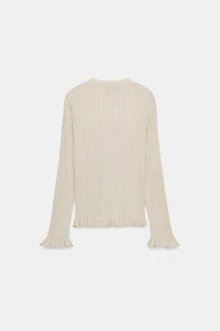 METALLIC THREAD RUFFLED KNIT CARDIGAN