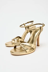 METALLIC EFFECT HEELED SANDALS