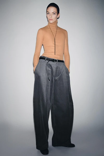 CORDUROY PLEATED PANTS ZW COLLECTION