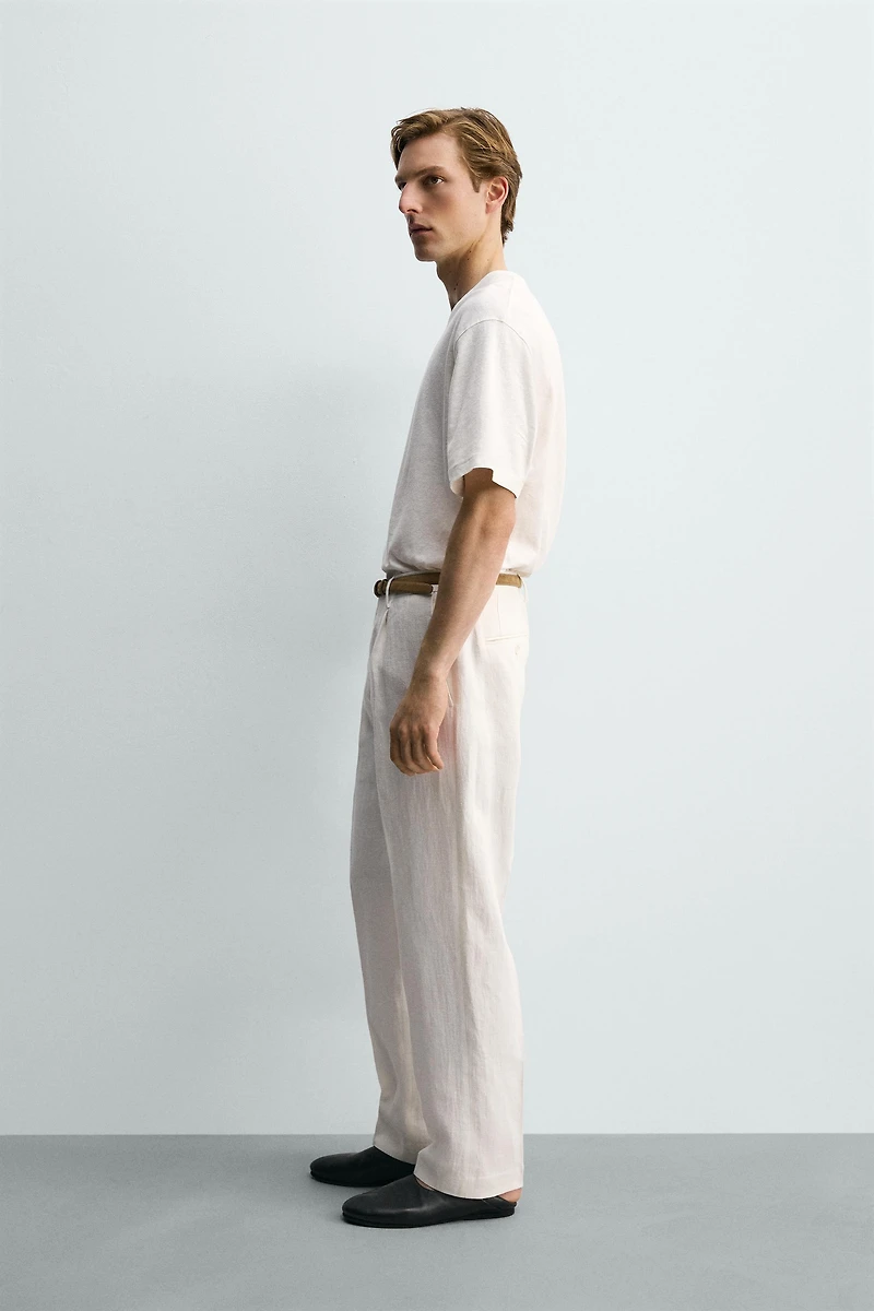 100% LINEN PLEATED SUIT PANTS