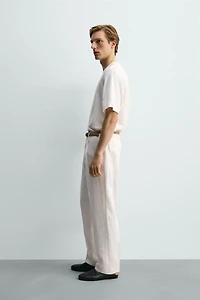 100% LINEN PLEATED SUIT PANTS