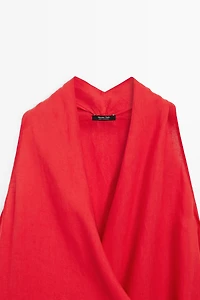 100% linen surplice mini dress