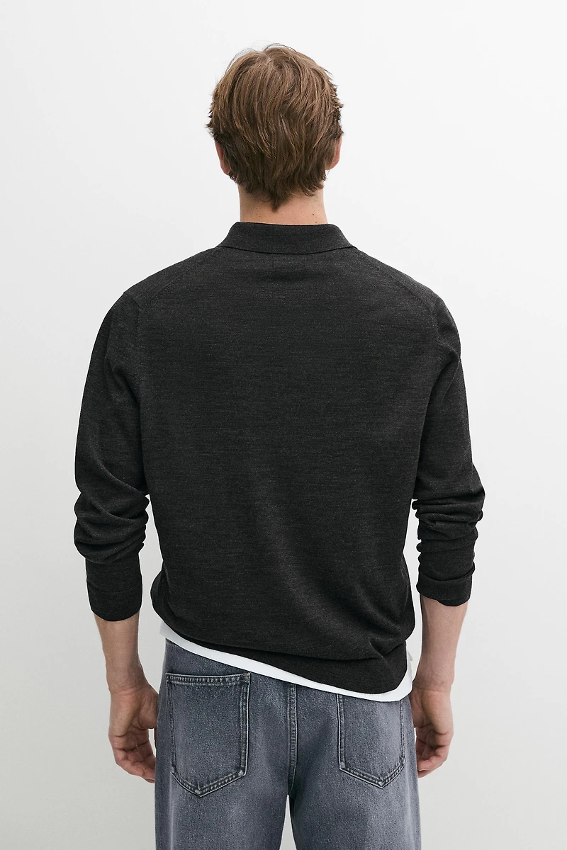 100% merino wool knit polo sweater