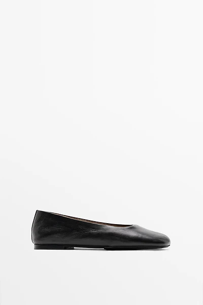 Square toe leather ballet flats
