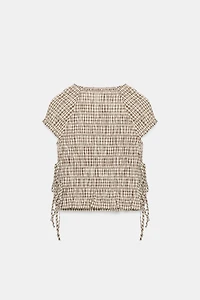PLAID POPLIN RUCHED TOP
