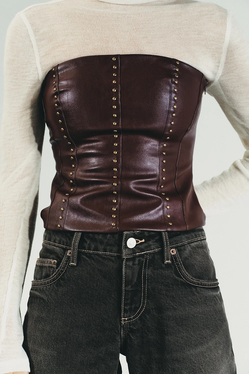 STUDDED FAUX LEATHER BANDEAU TOP