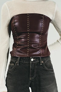 STUDDED FAUX LEATHER BANDEAU TOP