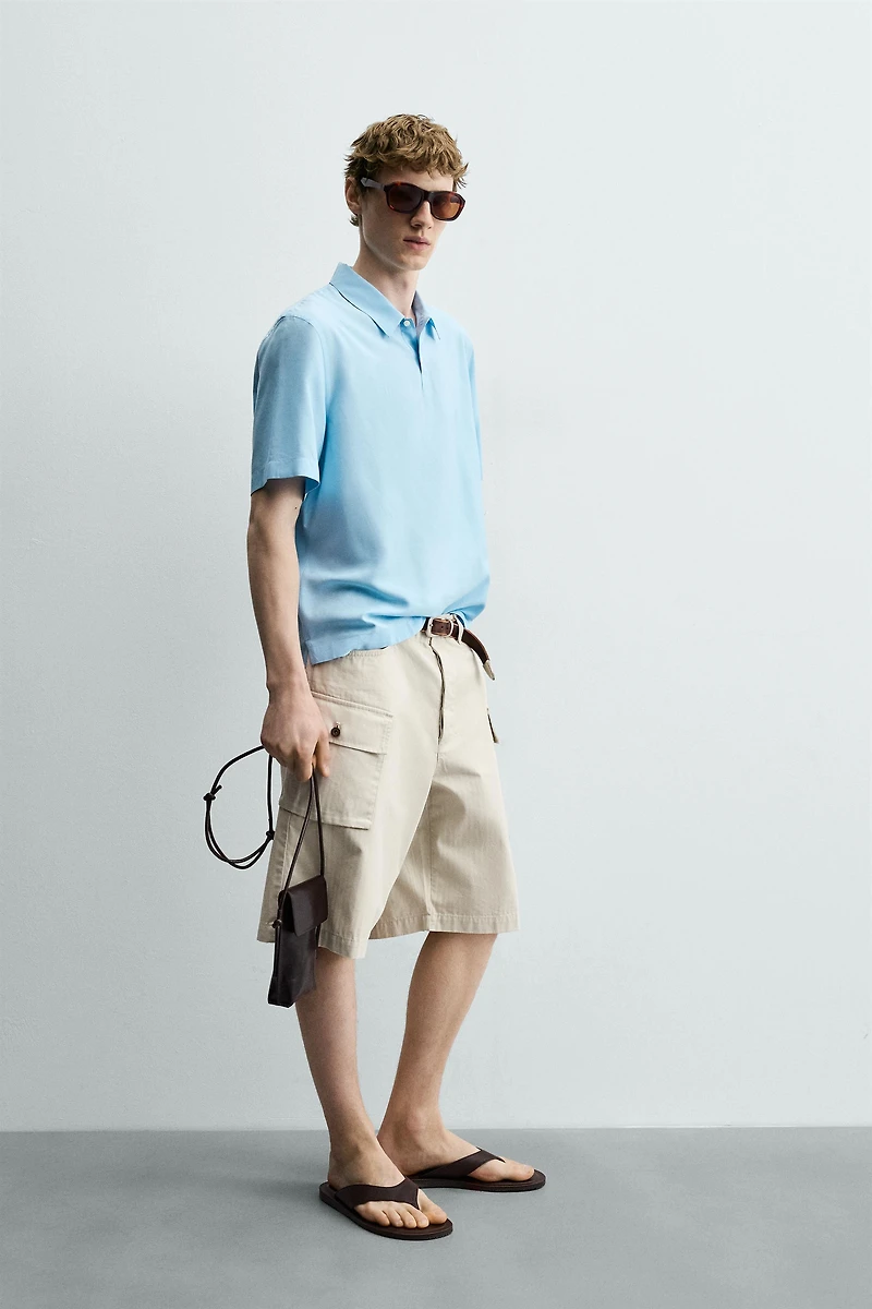 FLOWY VISCOSE BLEND POLO SHIRT