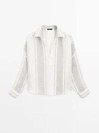 Flowing striped linen blend blouse