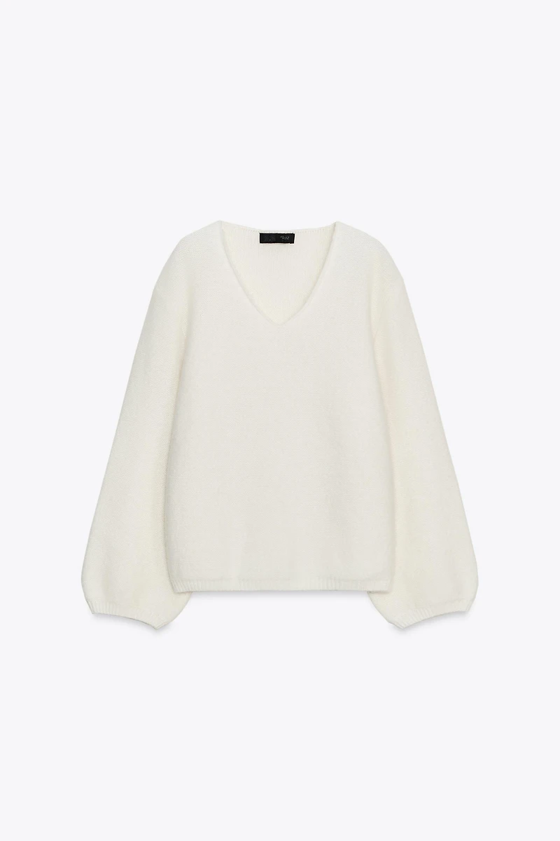 WOOL BLEND BALLOON SLEEVE SWEATER