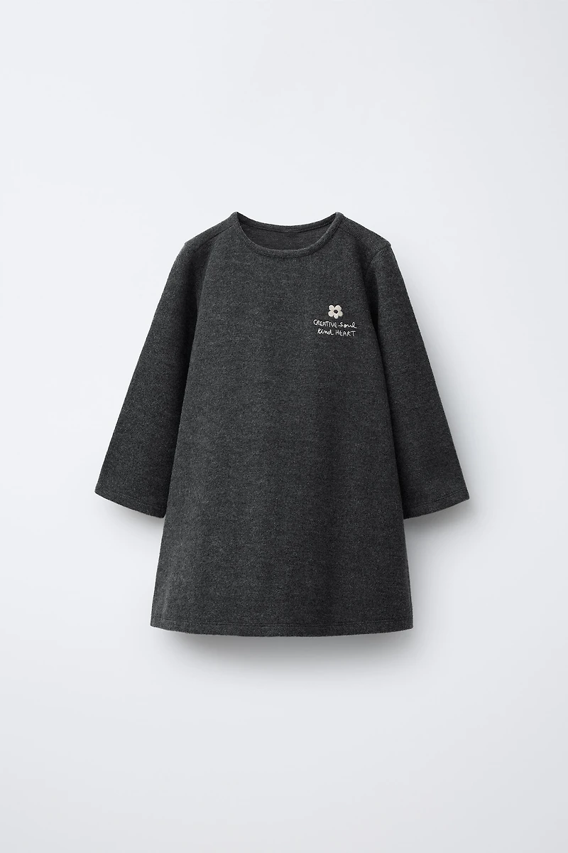 SOFT TOUCH DRESS WITH EMBROIDERED TEXT