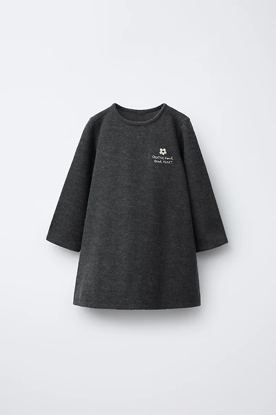 SOFT TOUCH DRESS WITH EMBROIDERED TEXT