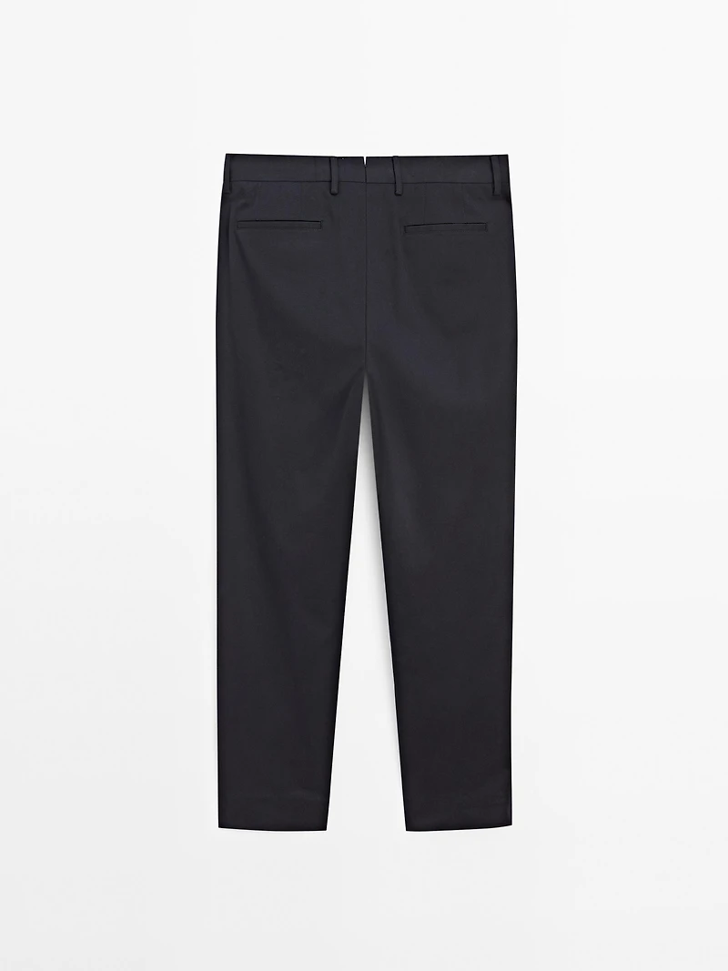 Cotton blend slim fit trousers