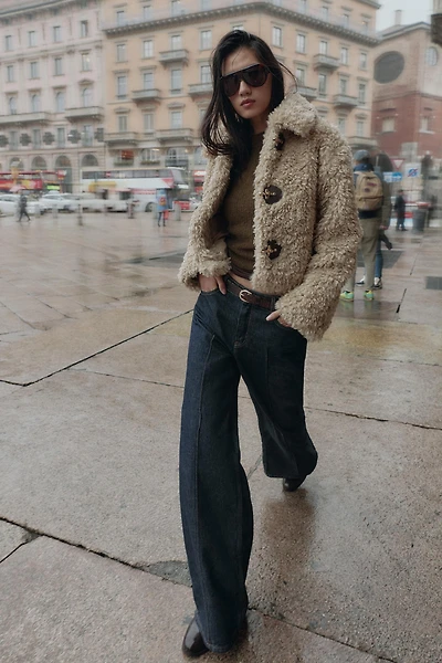 FAUX FUR JACKET WITH FIREMAN CLASPS