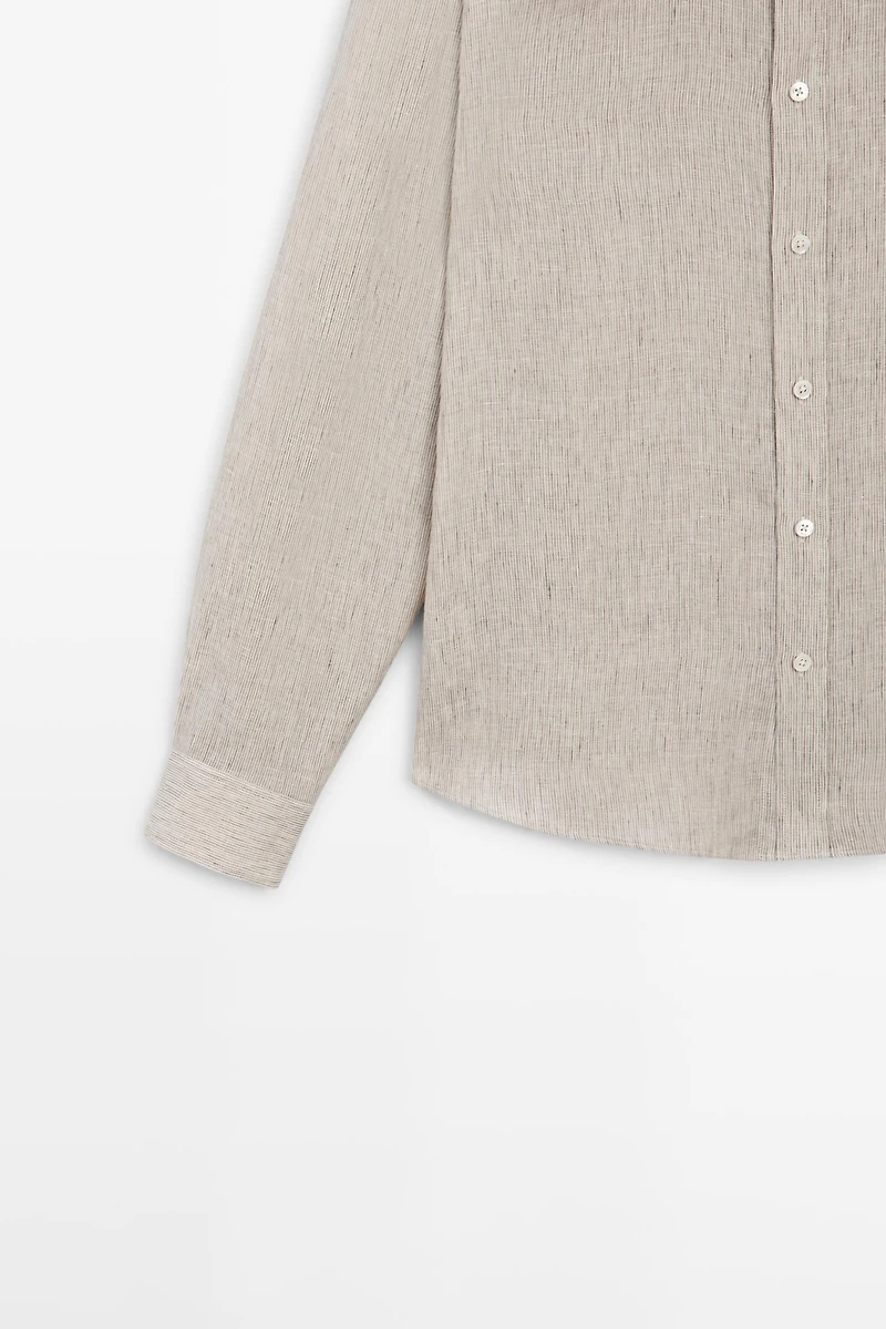 Regular fit washed striped 100% linen shirt