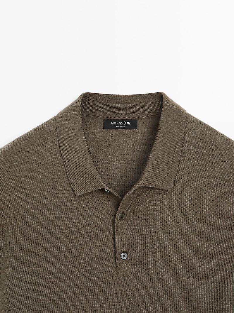 Short sleeve wool blend knit polo shirt