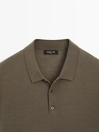 Short sleeve wool blend knit polo shirt