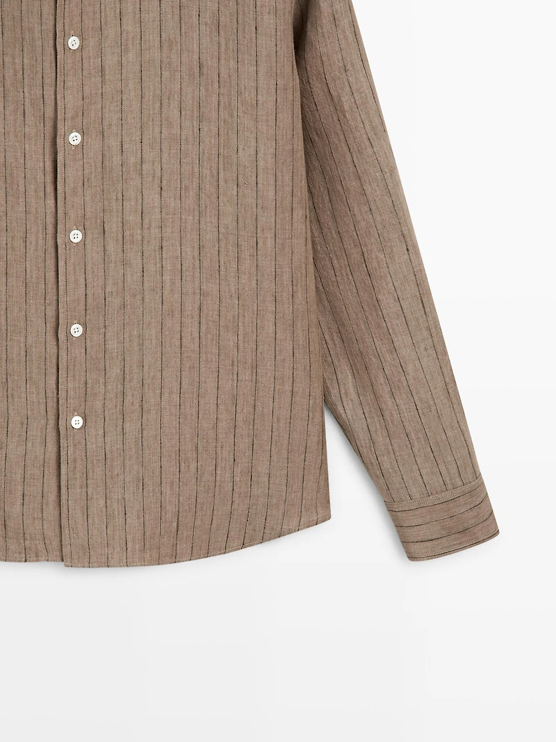 100% linen slim fit striped shirt