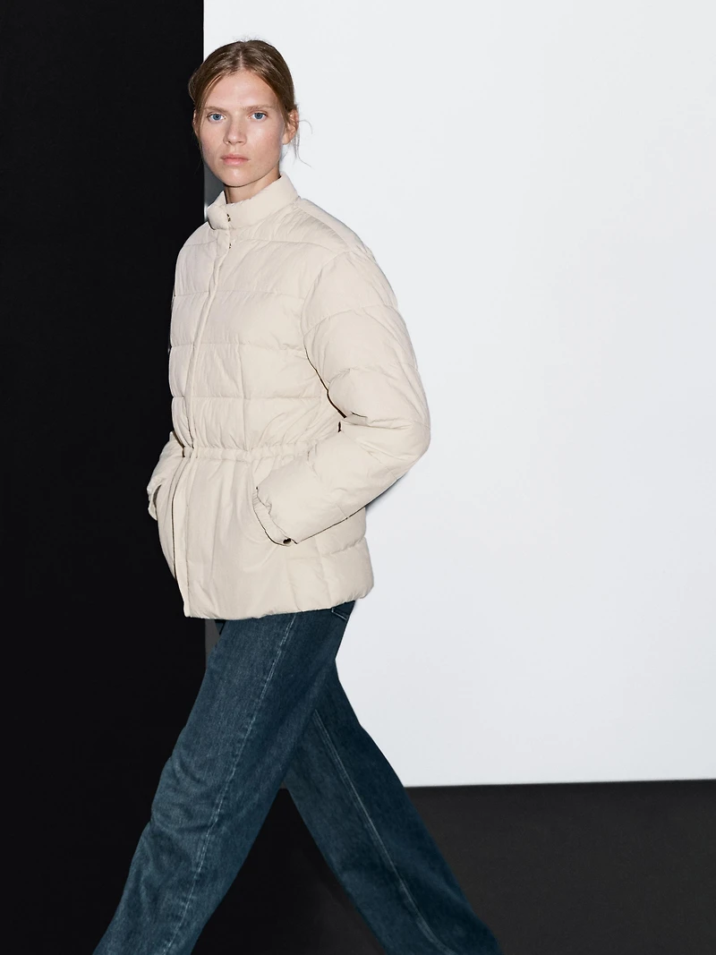 Puffer jacket with stand collar