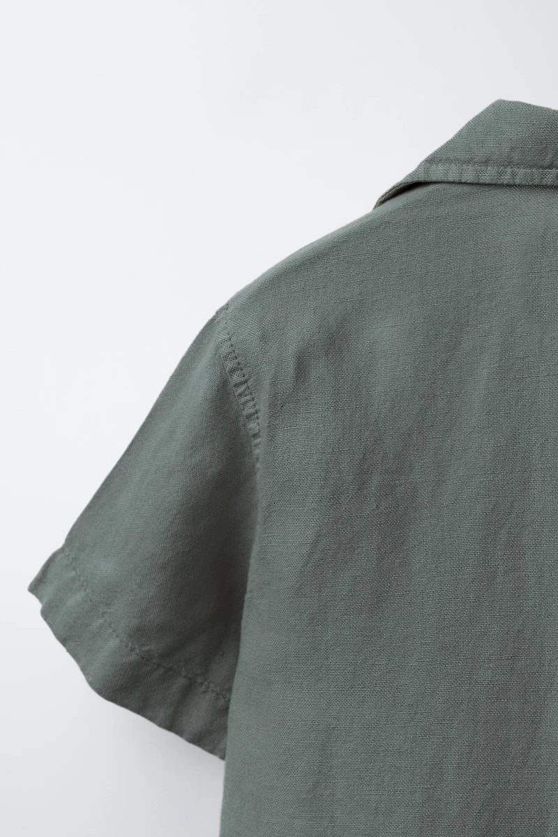 FLUID LINEN BLEND SPREAD COLLAR SHIRT