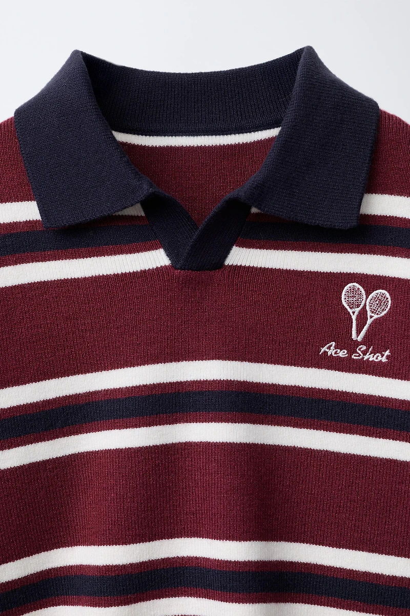 EMBROIDERED STRIPED KNIT POLO SHIRT