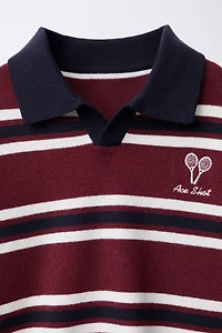 EMBROIDERED STRIPED KNIT POLO SHIRT