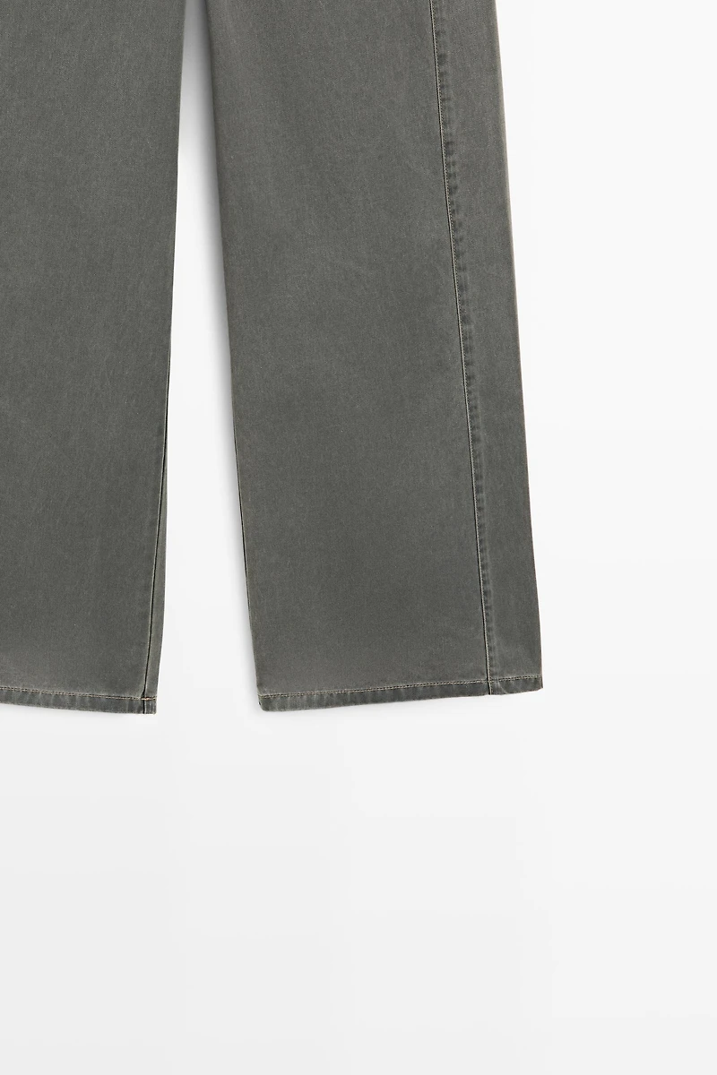 Wide-leg cotton jeans with denim detail