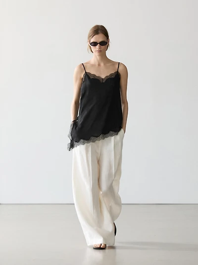 Asymmetric linen blend camisole top