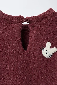 EMBROIDERED BUNNY KNIT SWEATER
