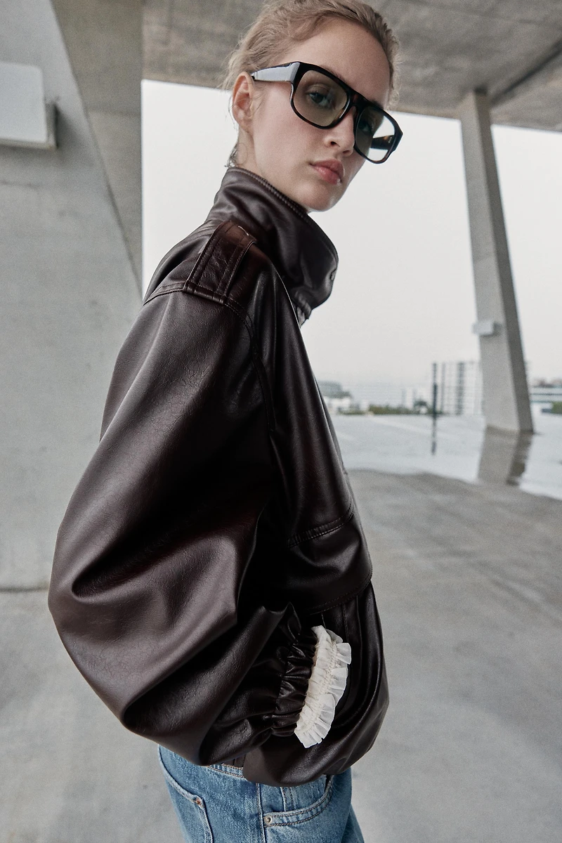 FAUX LEATHER BOMBER JACKET
