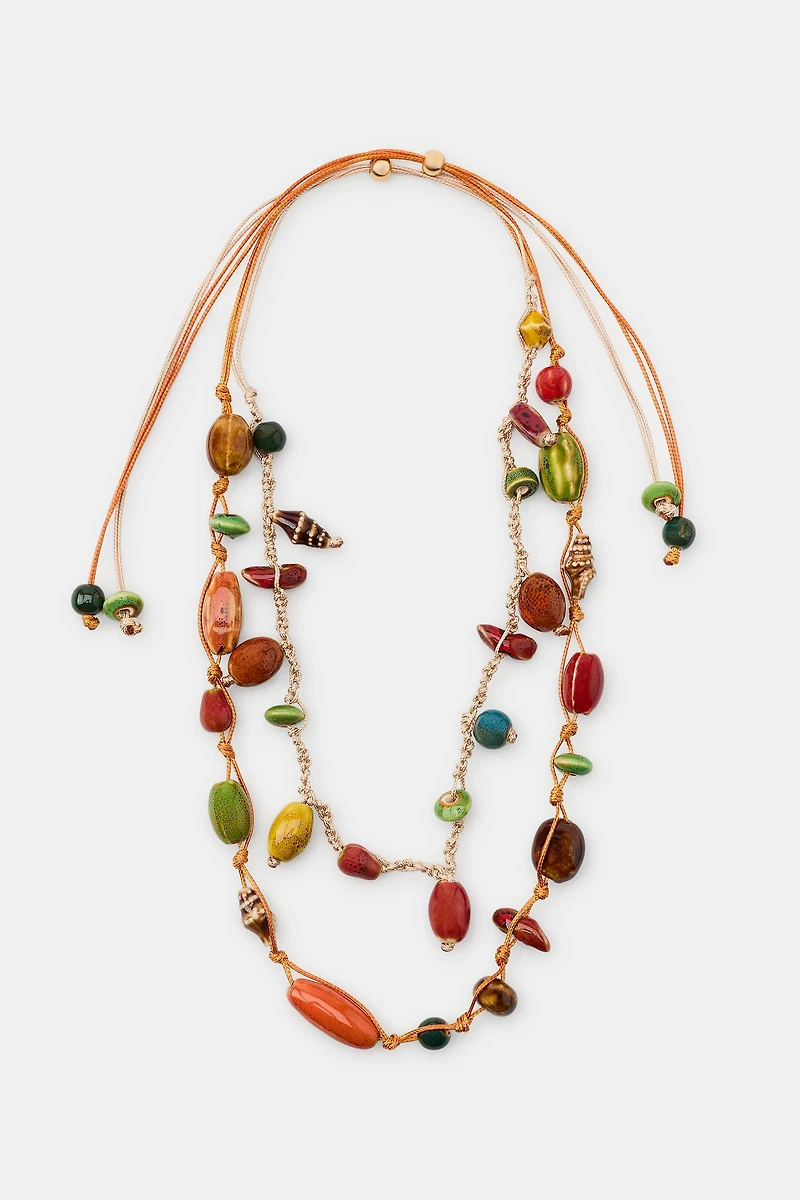 COLLIER DOUBLE LACET PIÈCES CÉRAMIQUE