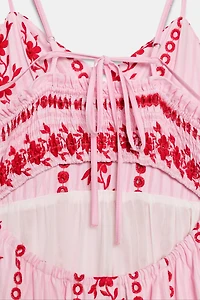 EMBROIDERED EYELET MIDI DRESS