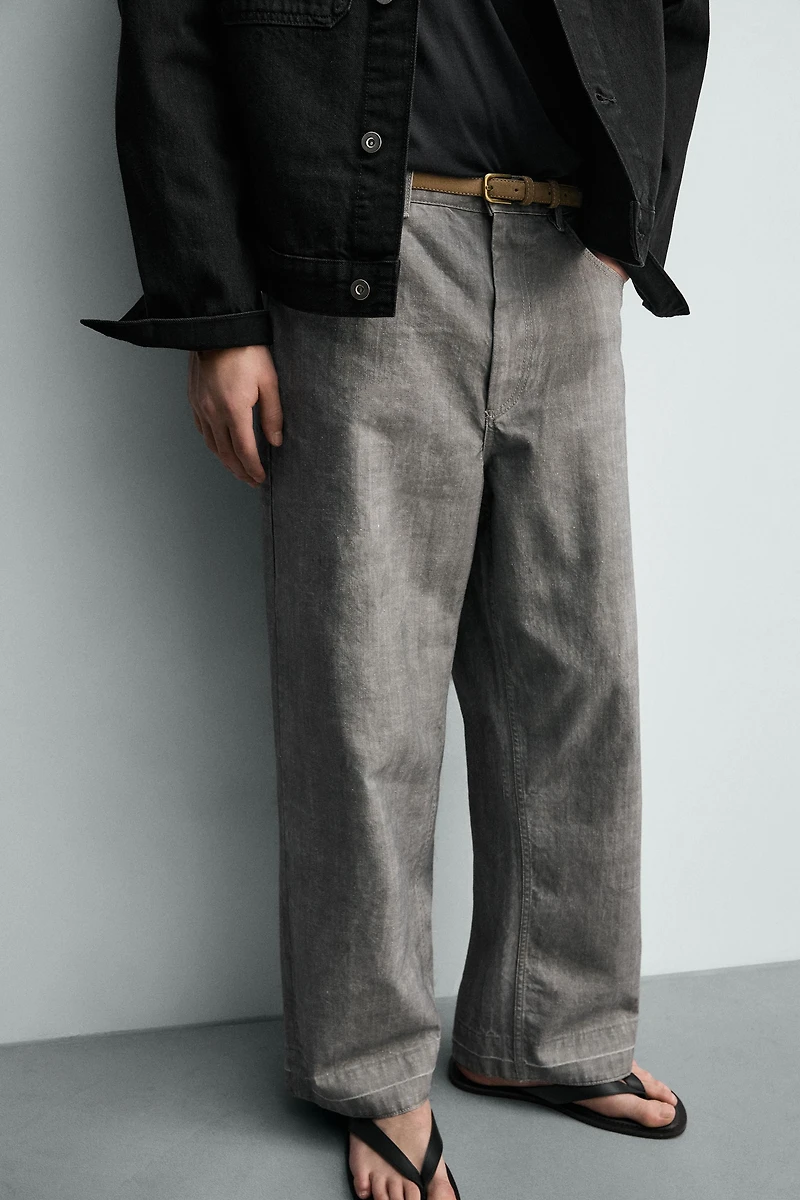 STRAIGHT FIT HERRINGBONE PANTS