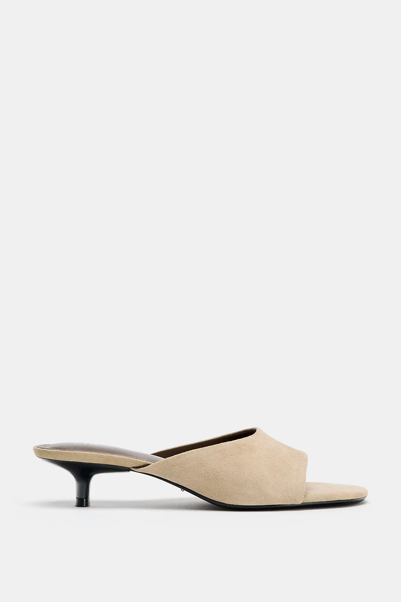 SUEDE KITTEN HEEL SANDALS