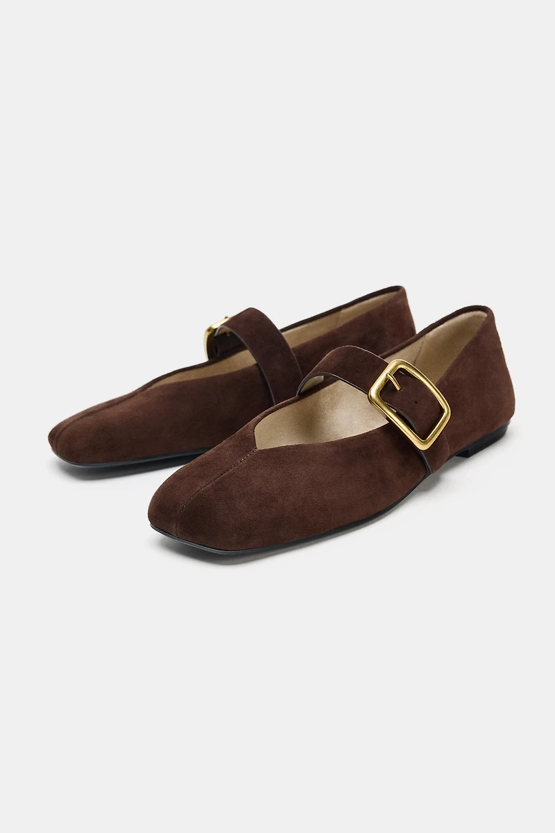SUEDE BUCKLE BALLET FLATS