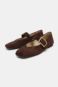 SUEDE BUCKLE BALLET FLATS