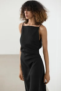 Linen blend spaghetti strap midi dress