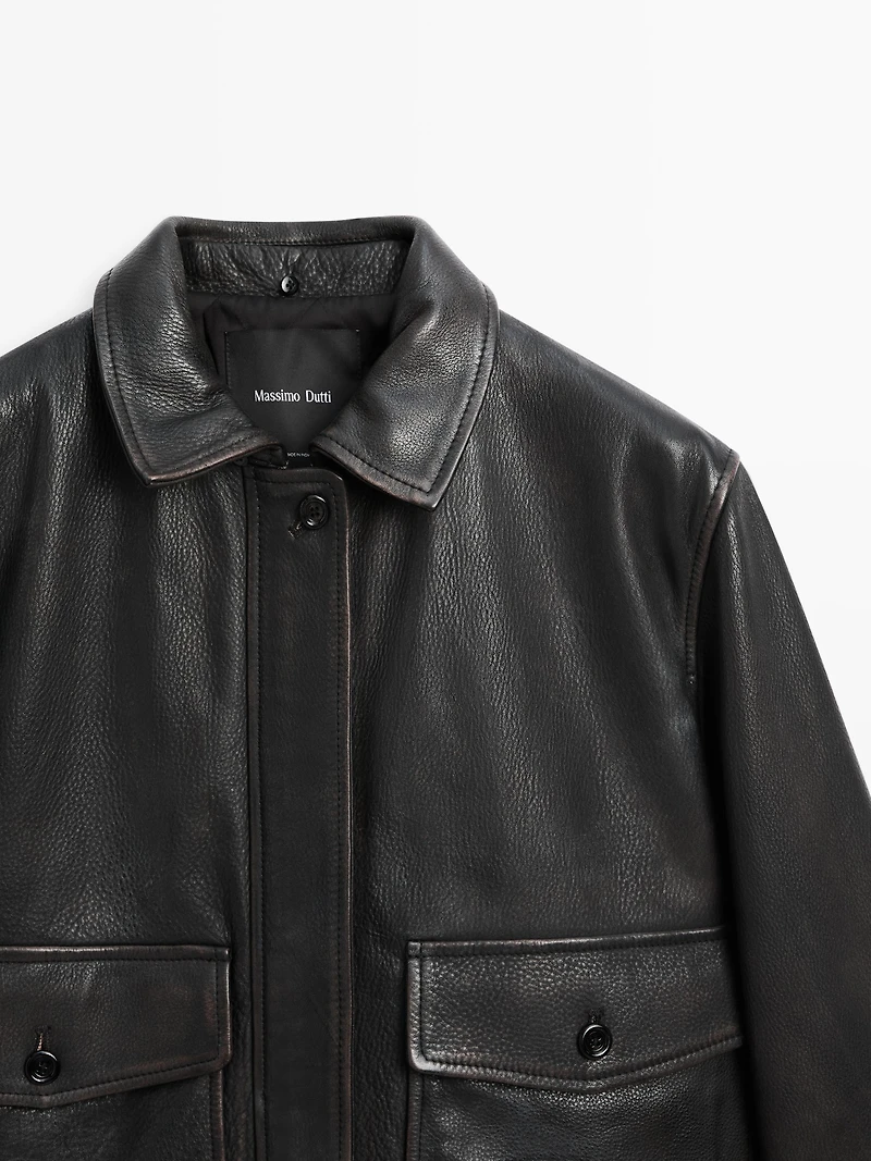 Nappa leather jacket with lambskin collar