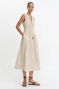 DRAWSTRING LINEN MIDI DRESS