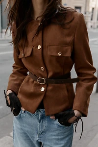 FAUX SUEDE BELTED BLAZER