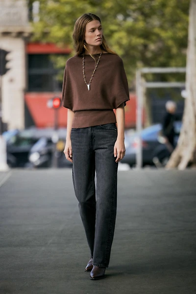 BELTED CAPE KNIT TOP