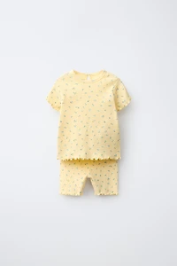 RIBBED FLORAL T-SHIRT AND BIKER SHORTS SET