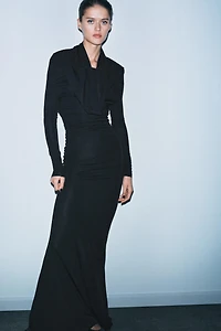 MULTIPOSITION COLLAR VISCOSE BLEND DRESS