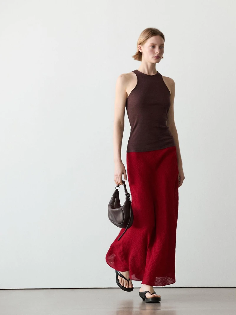 100% linen flounce midi skirt