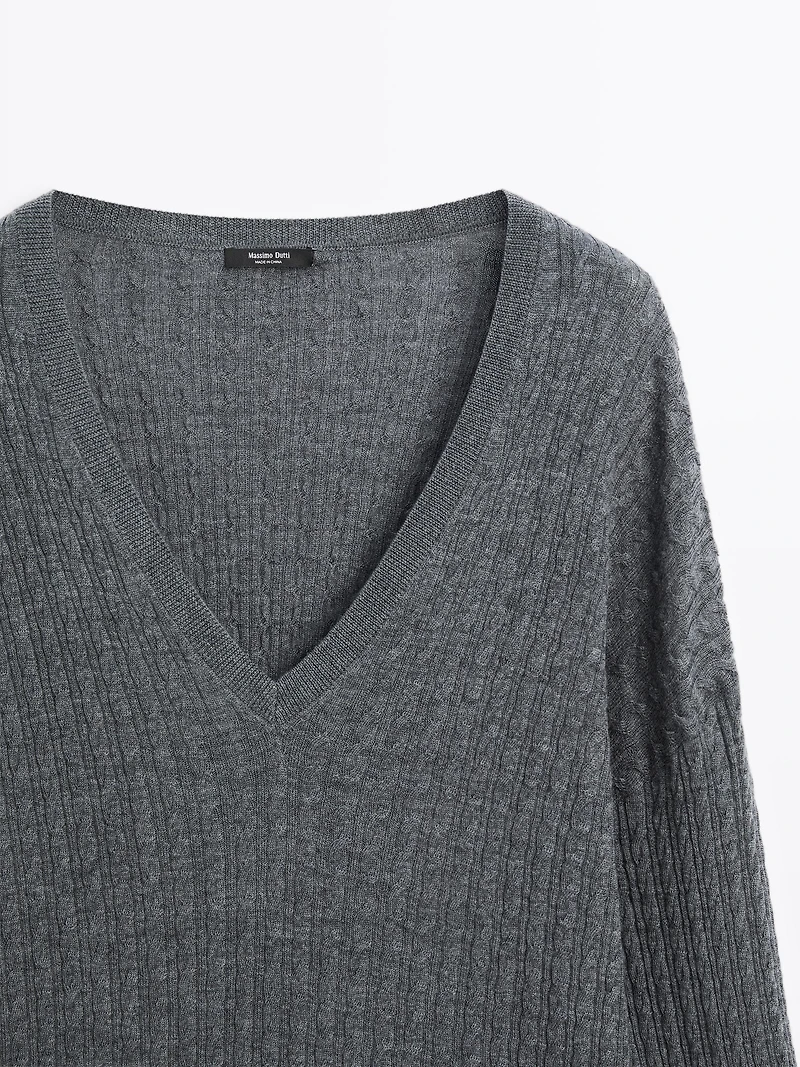V-neck cable-knit sweater